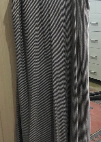 Gri Çizgili, askılı penye elbise - Görsel 4