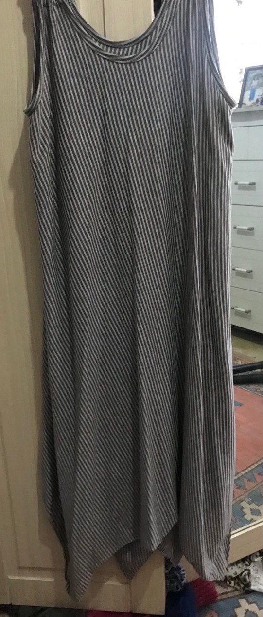 Gri Çizgili, askılı penye elbise - Görsel 4