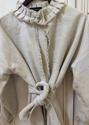 Uzun Kesim Kadın Keten Kaban - Görsel 3