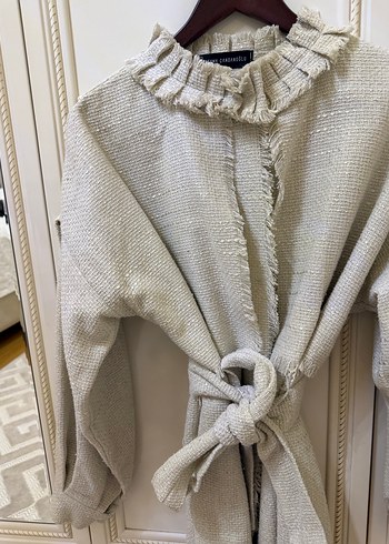 Uzun Kesim Kadın Keten Kaban - Görsel 4