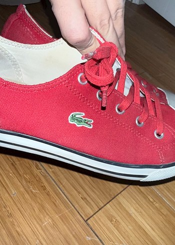 Kadın Kırmızı Bağcıklı Lacoste ayakkabı - Görsel 5