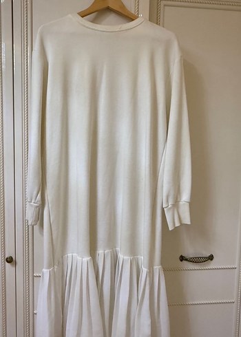 Uzun Kollu Beyaz Pilili Elbise/Tunik - Görsel 2