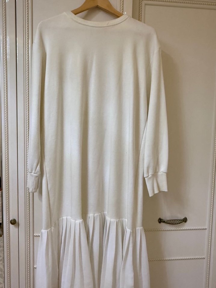 Uzun Kollu Beyaz Pilili Elbise/Tunik - Görsel 2
