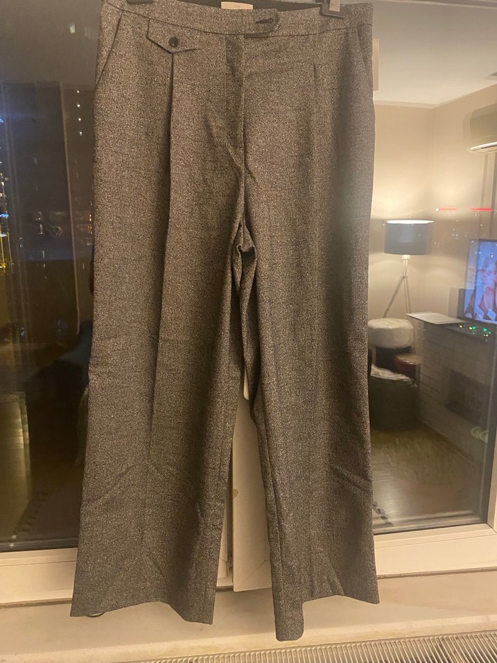 Lastikli yüksek belli kat izli H&M pantolon. - Görsel 3