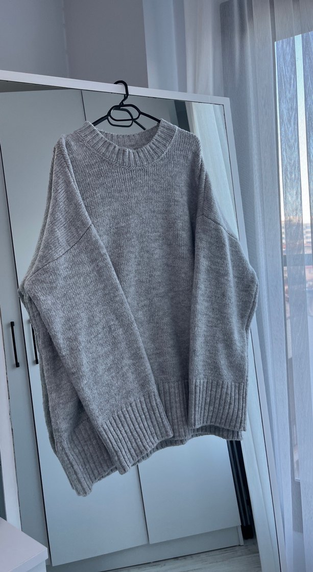 Gri Örgü Kadın Triko Kazak - Görsel 2