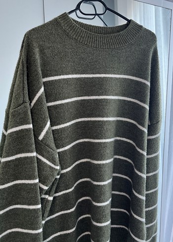 Yeşil Çizgili Örgü Kadın Kazak - Görsel 5