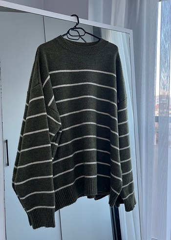 Yeşil Çizgili Örgü Kadın Kazak - Görsel 2