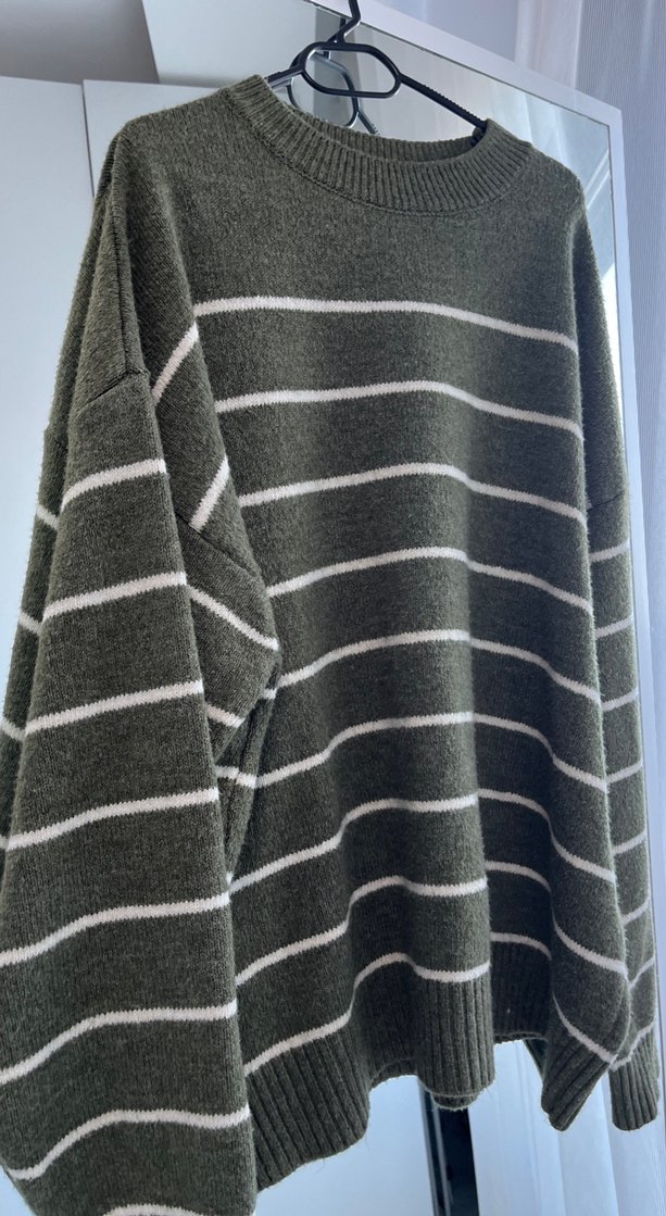 Yeşil Çizgili Örgü Kadın Kazak - Görsel 4