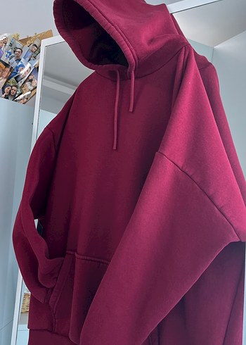 Bordo Kapüşonlu Salaş Sweatshirt - Görsel 5