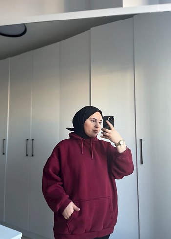 Bordo Kapüşonlu Salaş Sweatshirt - Görsel 6