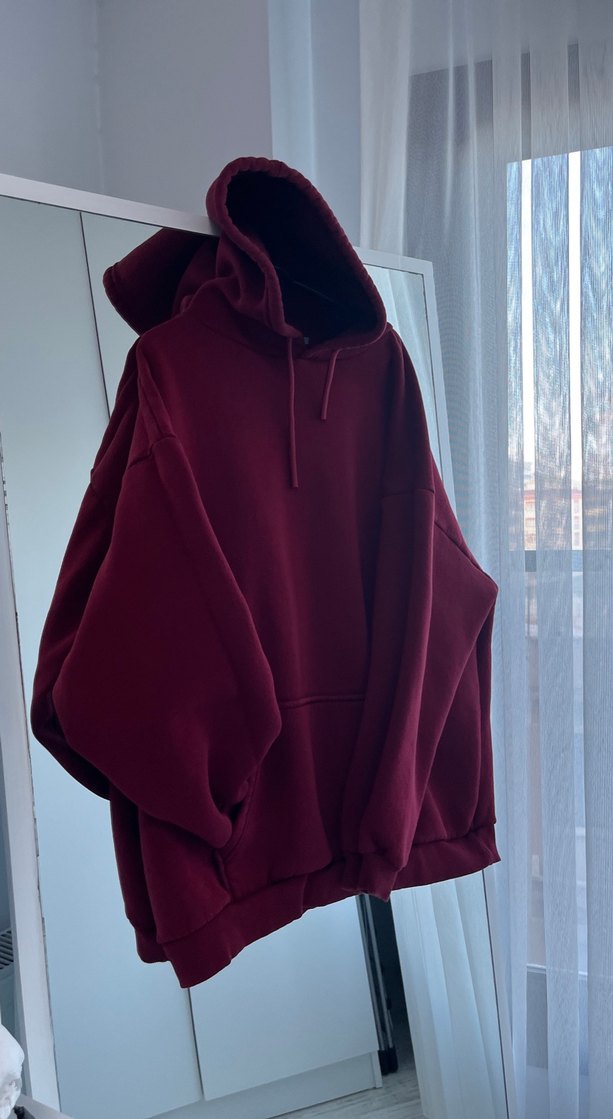 Bordo Kapüşonlu Salaş Sweatshirt - Görsel 4