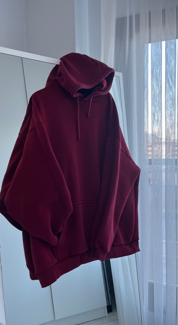 Bordo Kapüşonlu Salaş Sweatshirt - Görsel 2