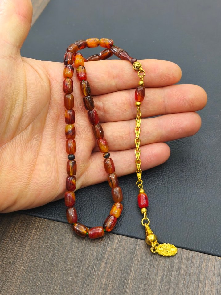 Renkli Erkek Tesbih, Bohem Tarzı, Altın Detaylı - Görsel 3