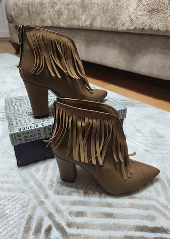 Püsküllü Süet Bej Bohem Stiletto Bot - Görsel 10