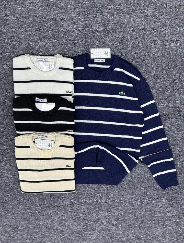 Lacivert Çizgili Yün Kazak - Görsel 2