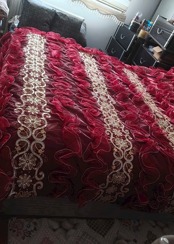 Bordo Nakışlı Yatak Örtüsü - Görsel 5