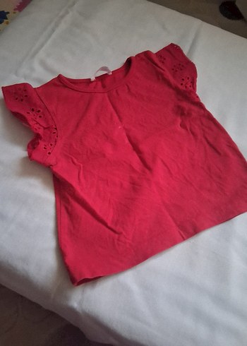 Kız Çocuk Kırmızı Fırfırlı Keten Tişört - Görsel 3