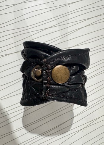 Siyah Deri Kalın Punk Bileklik - Görsel 3