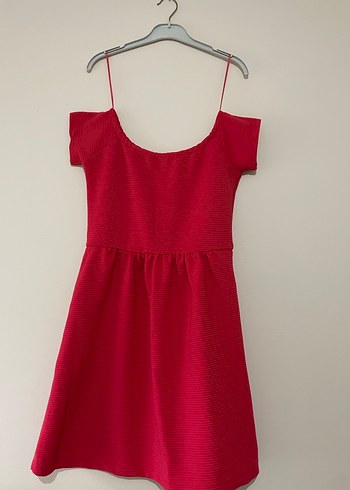 Kırmızı ~ Fuşya Pilili Mini Elbise - Görsel 2