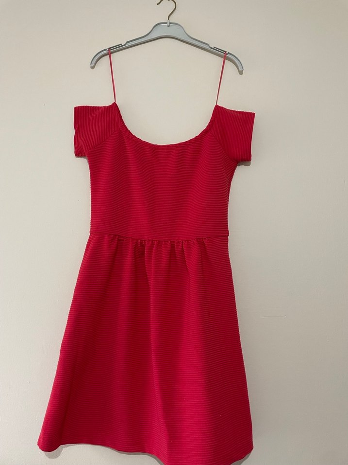 Kırmızı ~ Fuşya Pilili Mini Elbise - Görsel 2