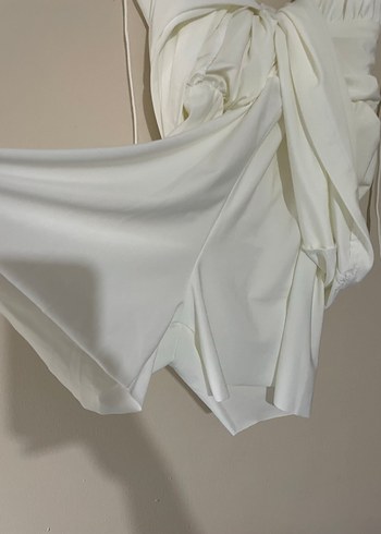 Beyaz  Mini Drapeli Elbise - Görsel 3