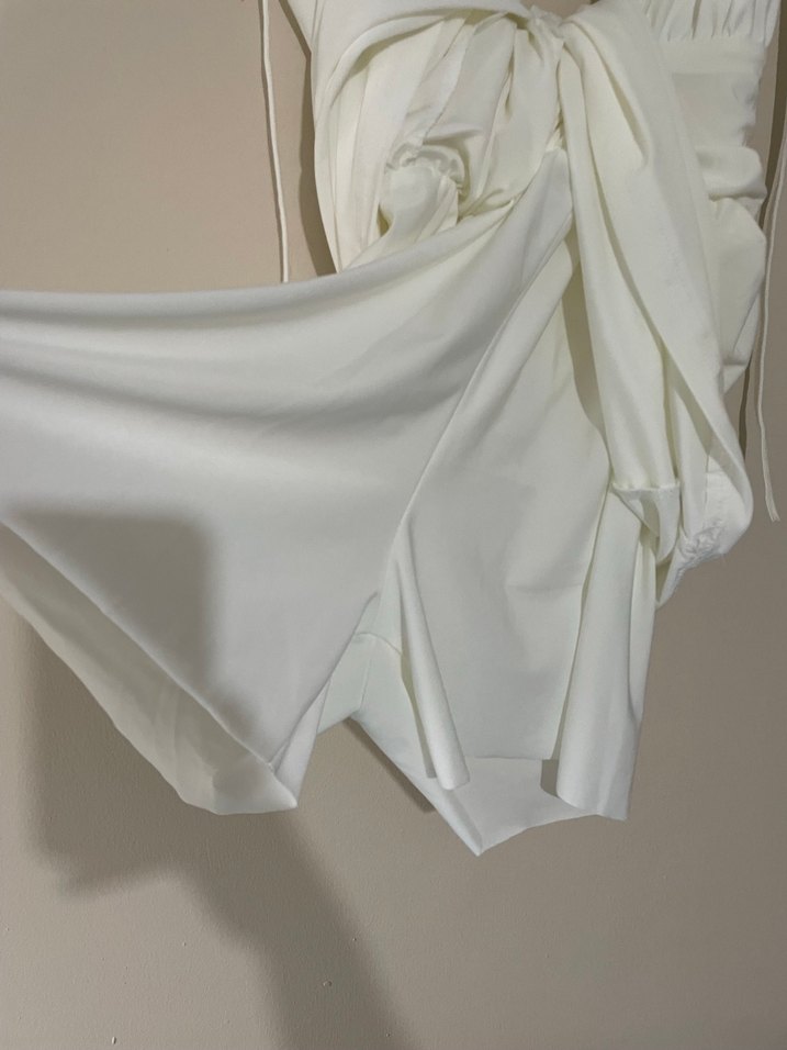 Beyaz  Mini Drapeli Elbise - Görsel 3