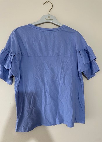 Mavi Fırfırlı Kısa Kollu Kadın Tişört - Görsel 3