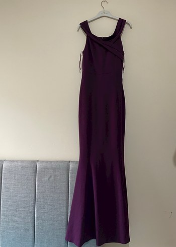 Mor Uzun Drapeli Kadın Abiye Elbise - Görsel 2