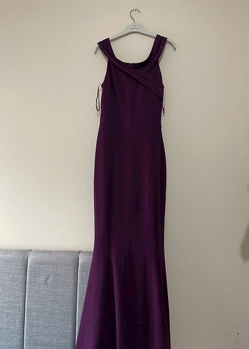 Mor Uzun Drapeli Kadın Abiye Elbise - Görsel 3