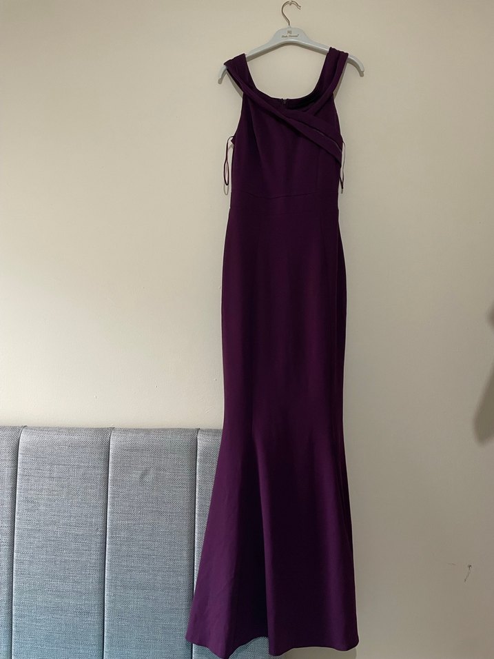 Mor Uzun Drapeli Kadın Abiye Elbise - Görsel 2