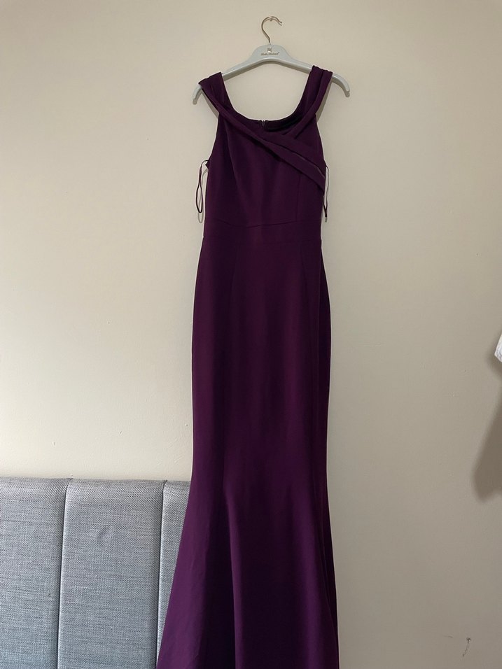 Mor Uzun Drapeli Kadın Abiye Elbise - Görsel 3