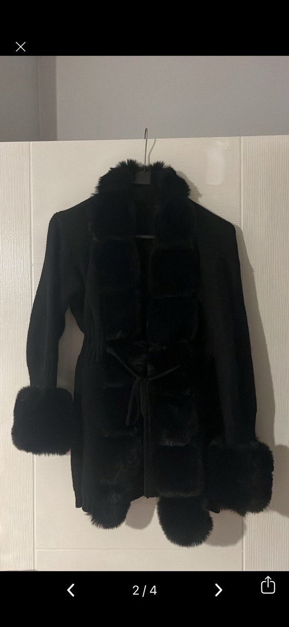 Kürklü Siyah Triko Hırka - Görsel 2