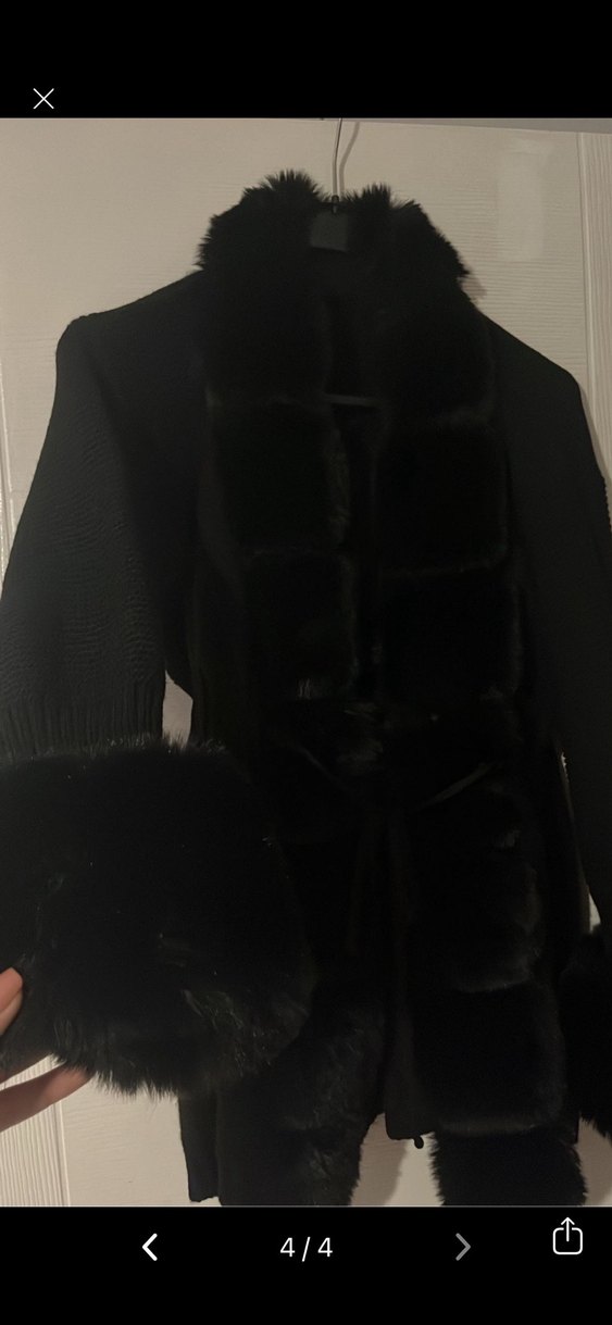 Kürklü Siyah Triko Hırka - Görsel 4