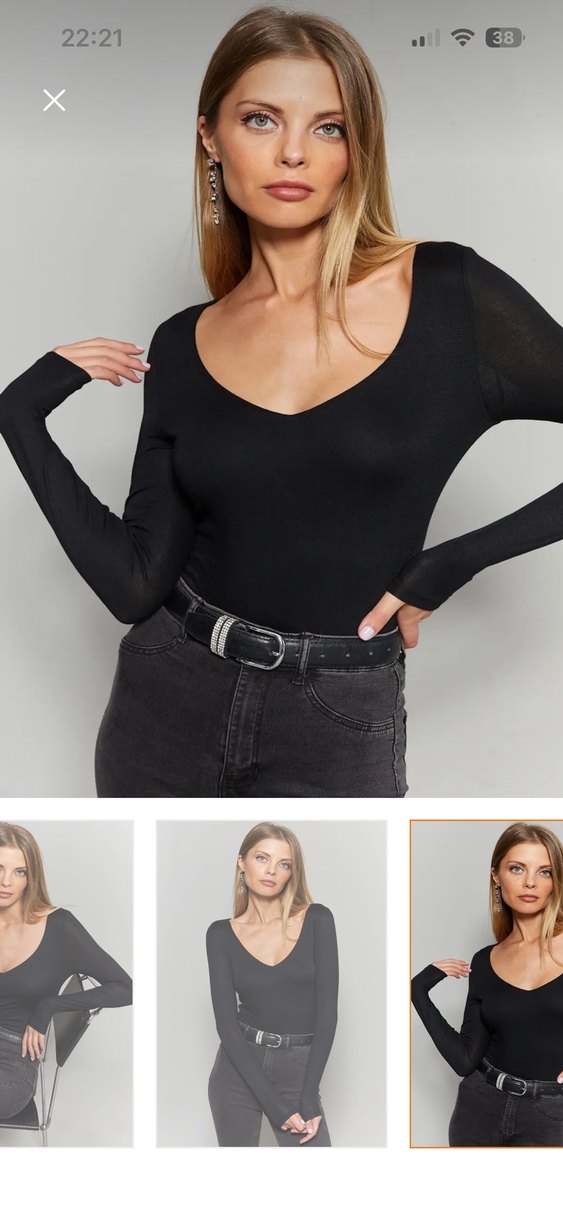 Siyah V Yaka Uzun Kollu body - Görsel 4