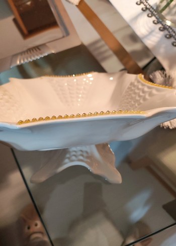 İşlemeli Beyaz Parlak Tabak - Görsel 3