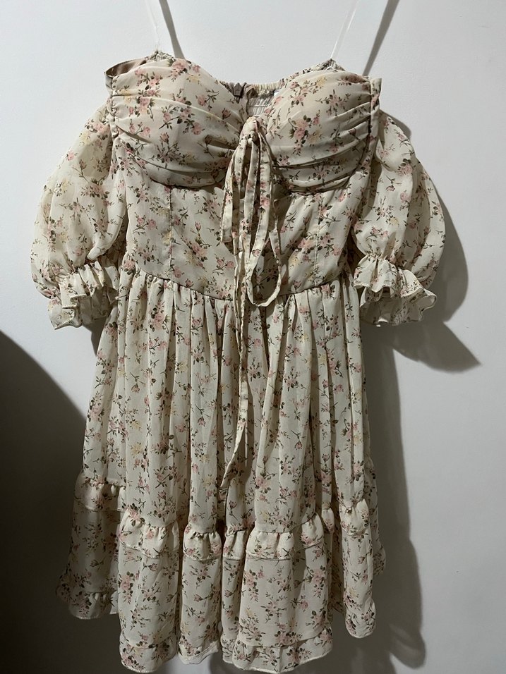 Bej Bohem Mini Elbise - Görsel 2