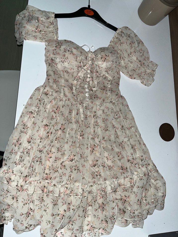 Bej Bohem Mini Elbise - Görsel 3