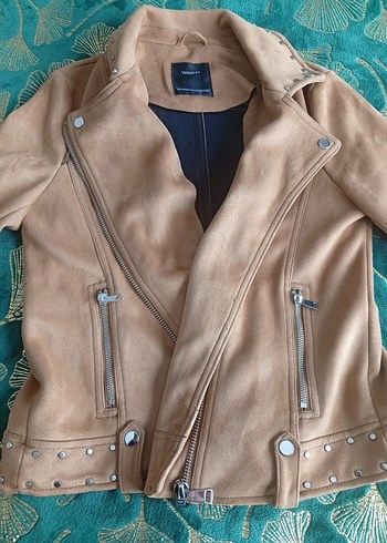 Bej Süet Kadın Biker Deri Ceket - Görsel 3