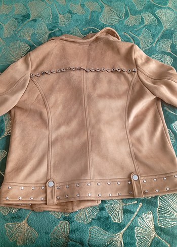 Bej Süet Kadın Biker Deri Ceket - Görsel 5
