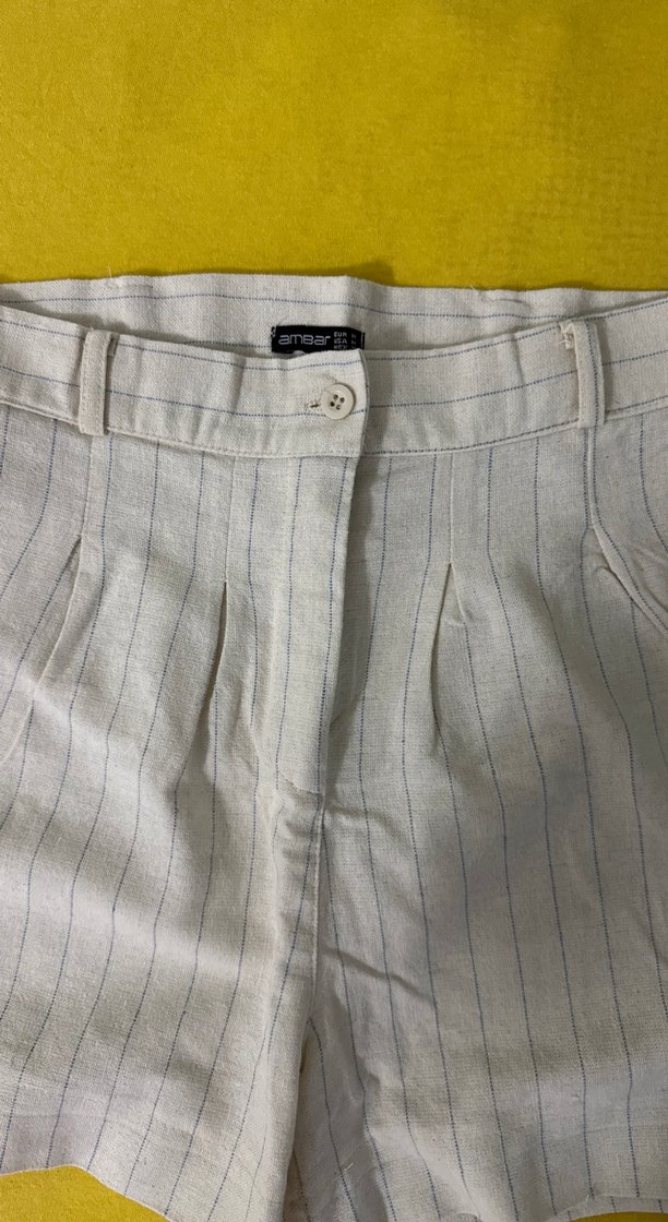 Bej Pilili Keten Mini Şort - Görsel 2