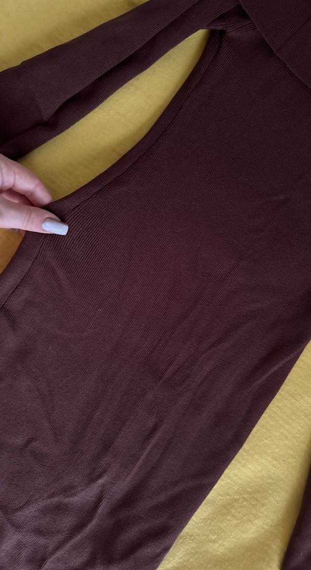 Kahverengi Kadın Triko Midi Elbise - Görsel 3