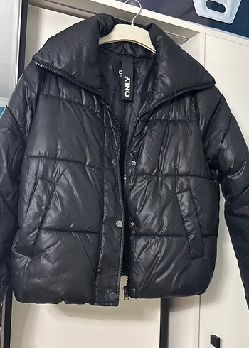 Düğmeli Siyah Mini Deri Kadın Kışlık Mont - Görsel 3