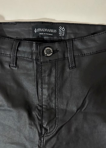 Deri Siyah Kadın Pantolon Midi Boy - Görsel 2