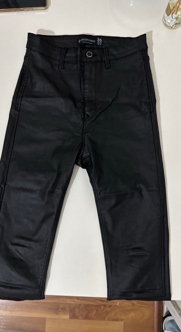 Deri Siyah Kadın Pantolon Midi Boy - Görsel 3