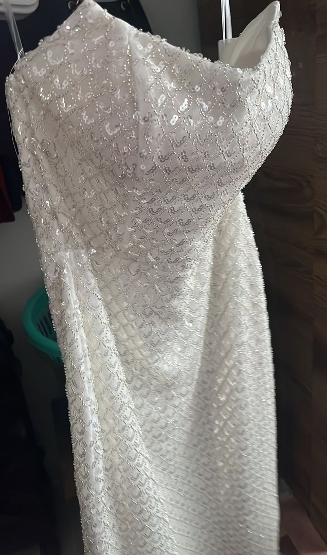 Dantel Detaylı Beyaz taşlı  midi  elbise - Görsel 3