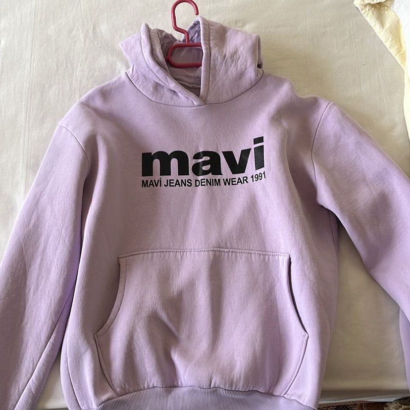 Kadın Mor Kapüşonlu Keten Sweatshirt - Görsel 2