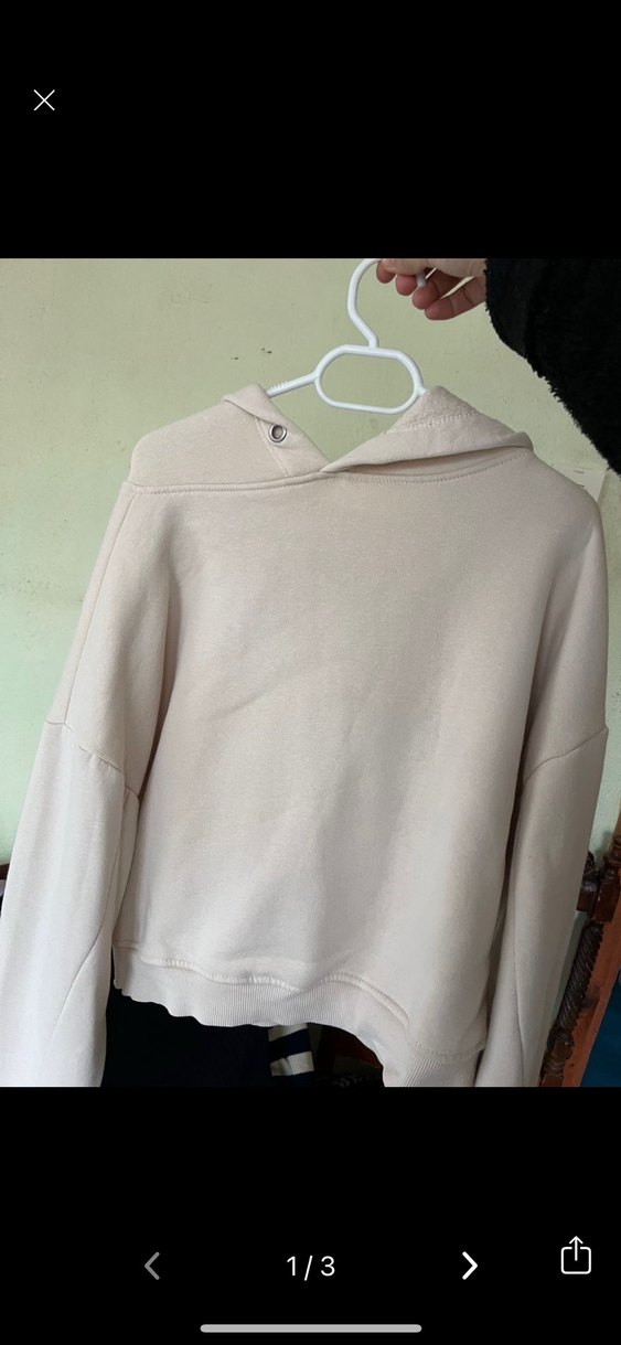 Bej Kapüşonlu Salaş Sweatshirt - Görsel 2