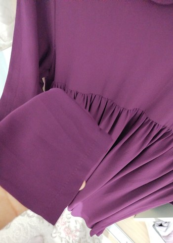 mürdüm Uzun Kollu Fırfırlı Elbise - Görsel 2