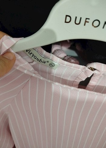 Pembe Çizgili Mini Tunik Bluz - Görsel 4