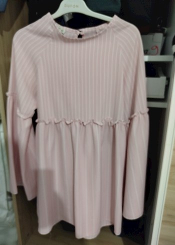 Pembe Çizgili Mini Tunik Bluz - Görsel 2